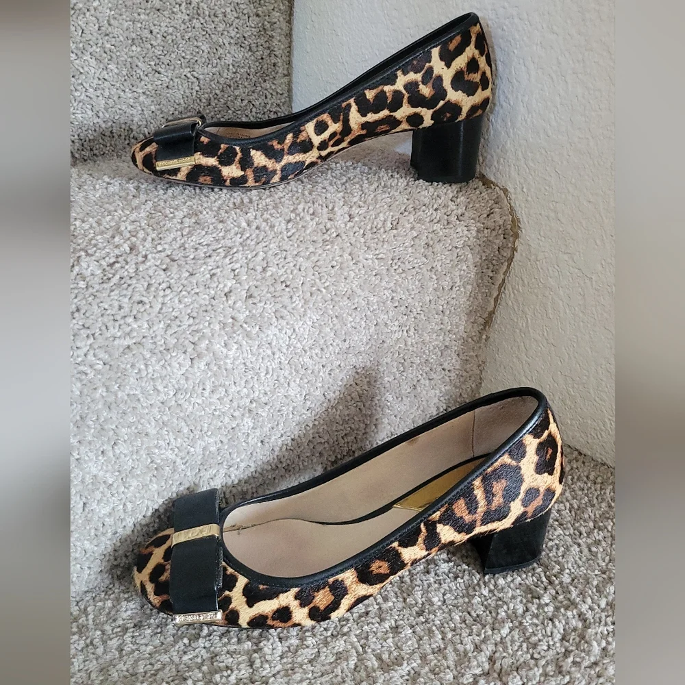 Michael Kors Brown and Black Heels with Leopard Print in Calf Hair.size 7.5